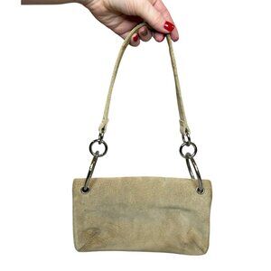 Vintage Wilsons Leather Maxima Beige Suede Handbag With Ring Accents & Shoulder
